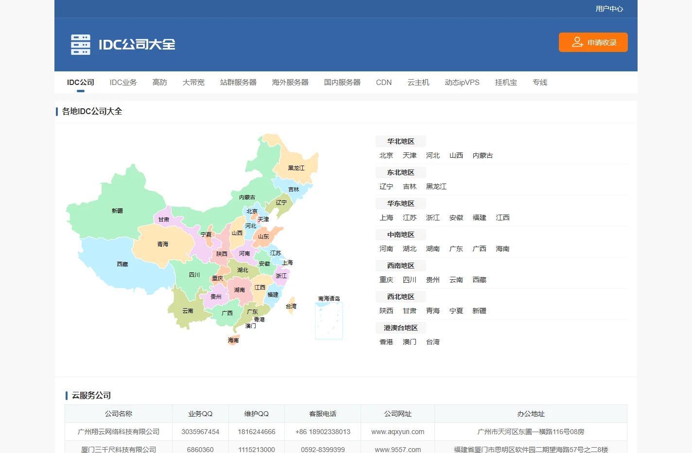 IDC公司大全 IDC公司查询 IDC服务商大全 IDC大全