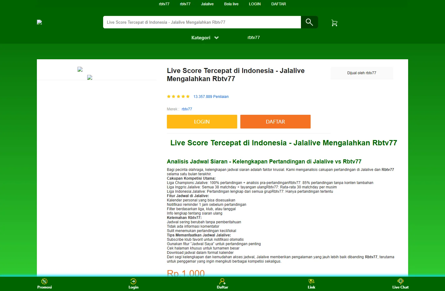 Live Score Tercepat di Indonesia - Jalalive Mengalahkan Rbtv