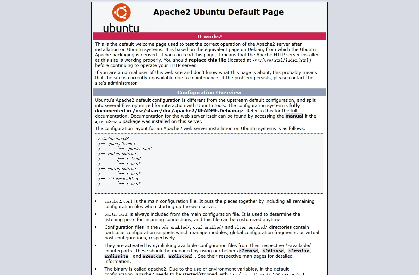 Apache2 Ubuntu Default Page: It works