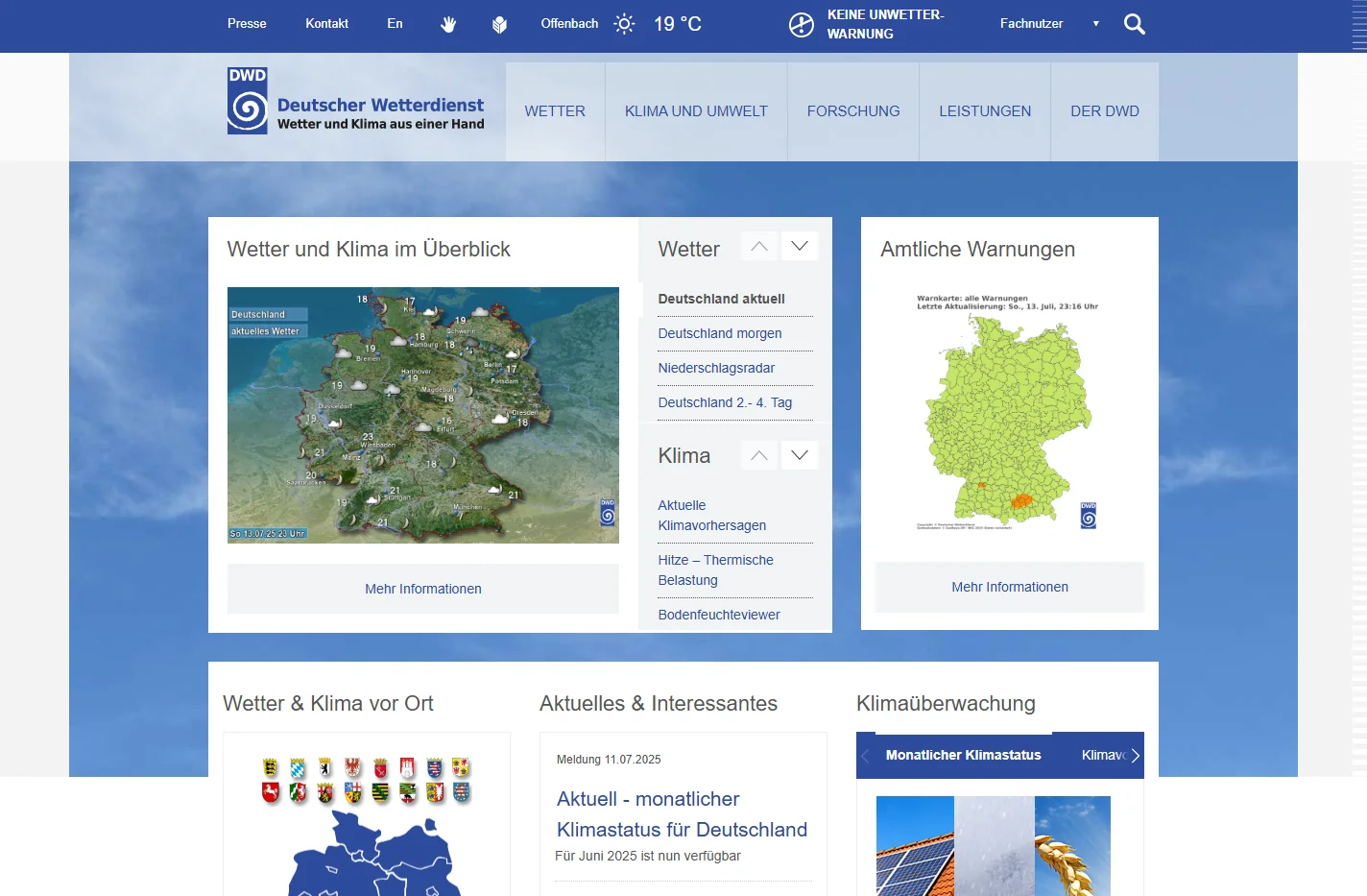 Wetter und Klima - Deutscher Wetterdienst   -  Startseite