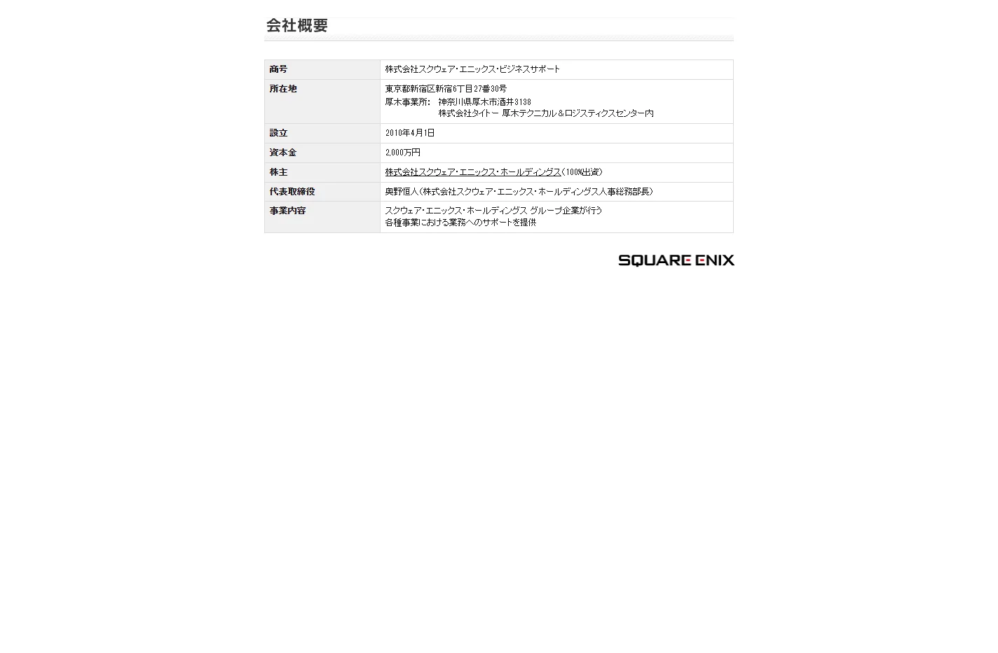 会社概要 | SQUARE ENIX BUSINESS SUPPORT