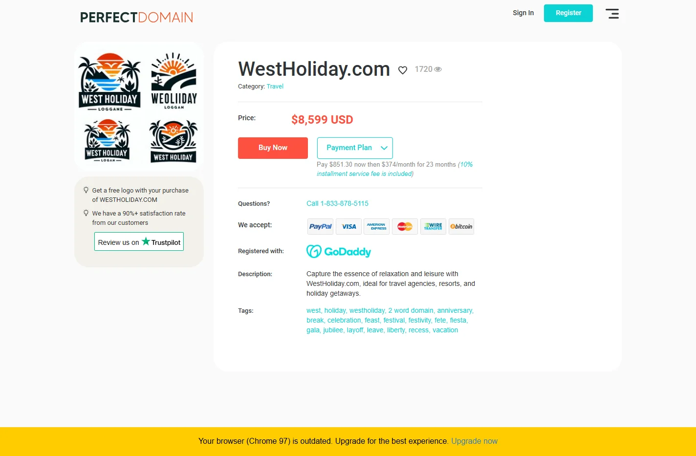 Westholiday.com is for sale - PerfectDomain.com