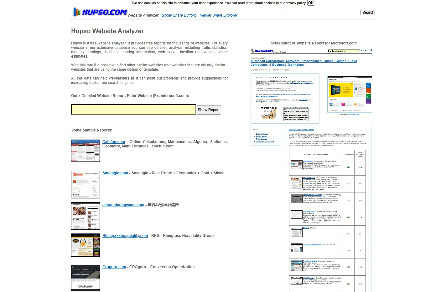 Hupso Website Analyzer - Check Website Statistics and Get We