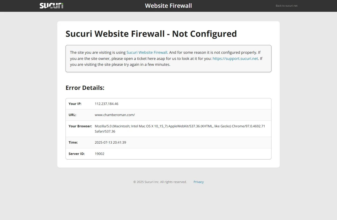 Sucuri WebSite Firewall - Not Configured