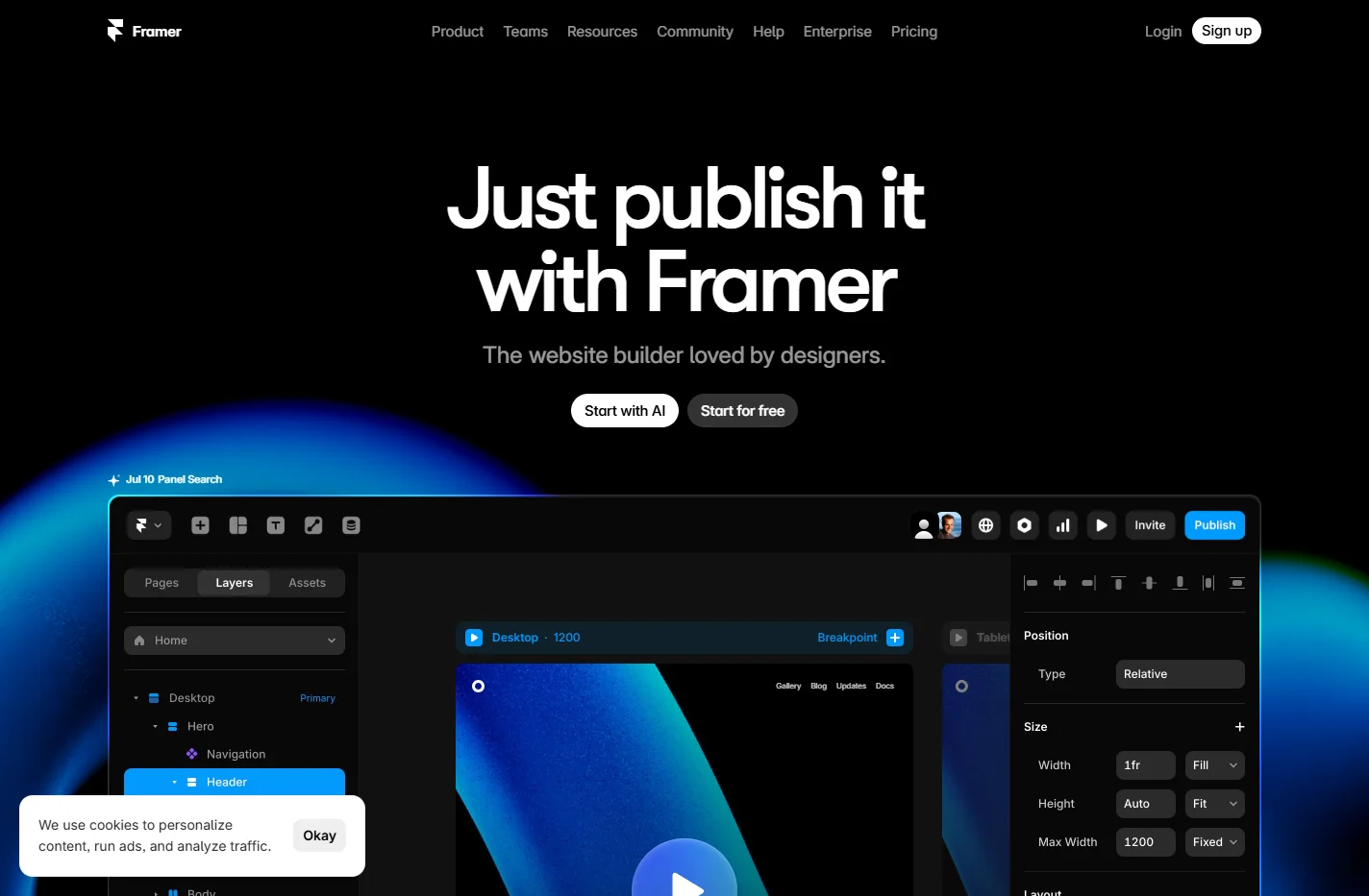 Framer: Create a professional website, free. No code website