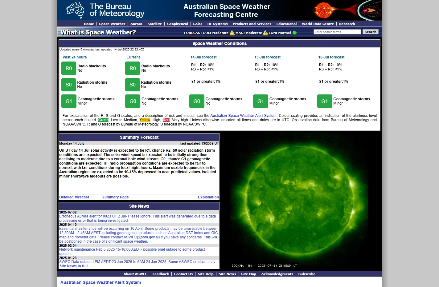 Space Weather, Australian Bureau of Meteorology