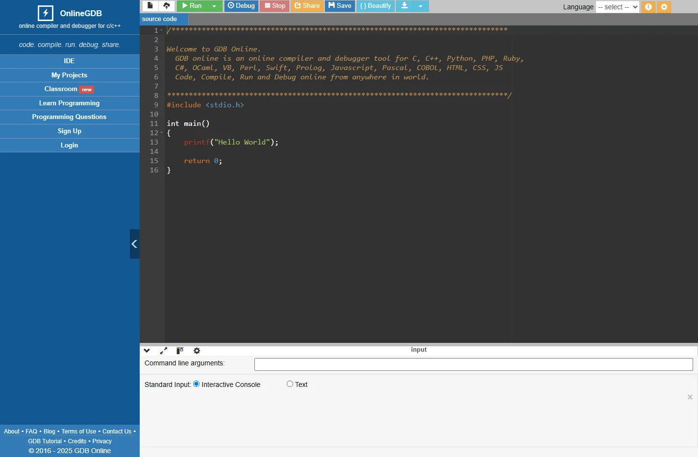 GDB online Debugger | Compiler - Code, Compile, Run, Debug o