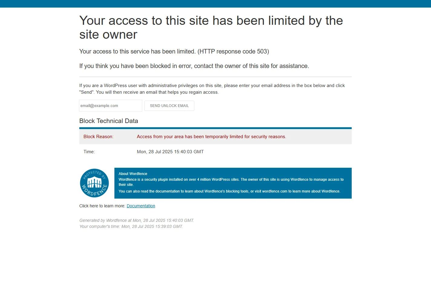 Your access to this site has been limited by the site owner