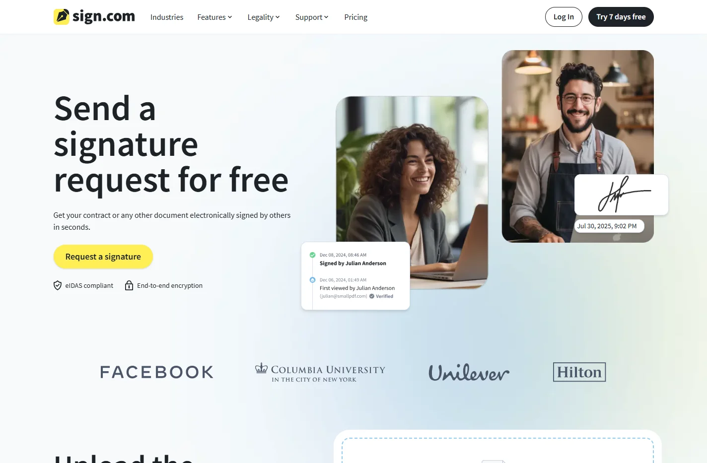 Secure Signatures Online for Free