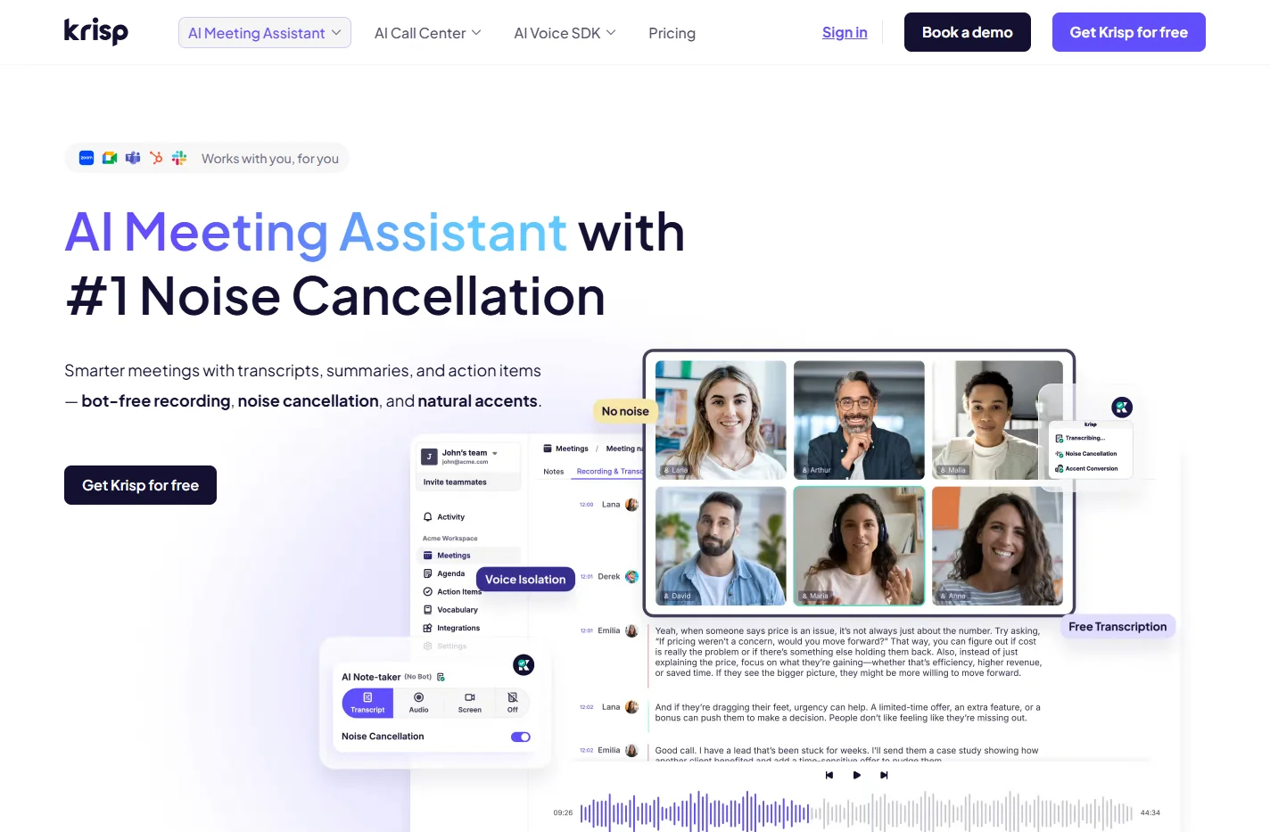 Krisp - AI Meeting Assistant with Built-In Noise Cancellatio
