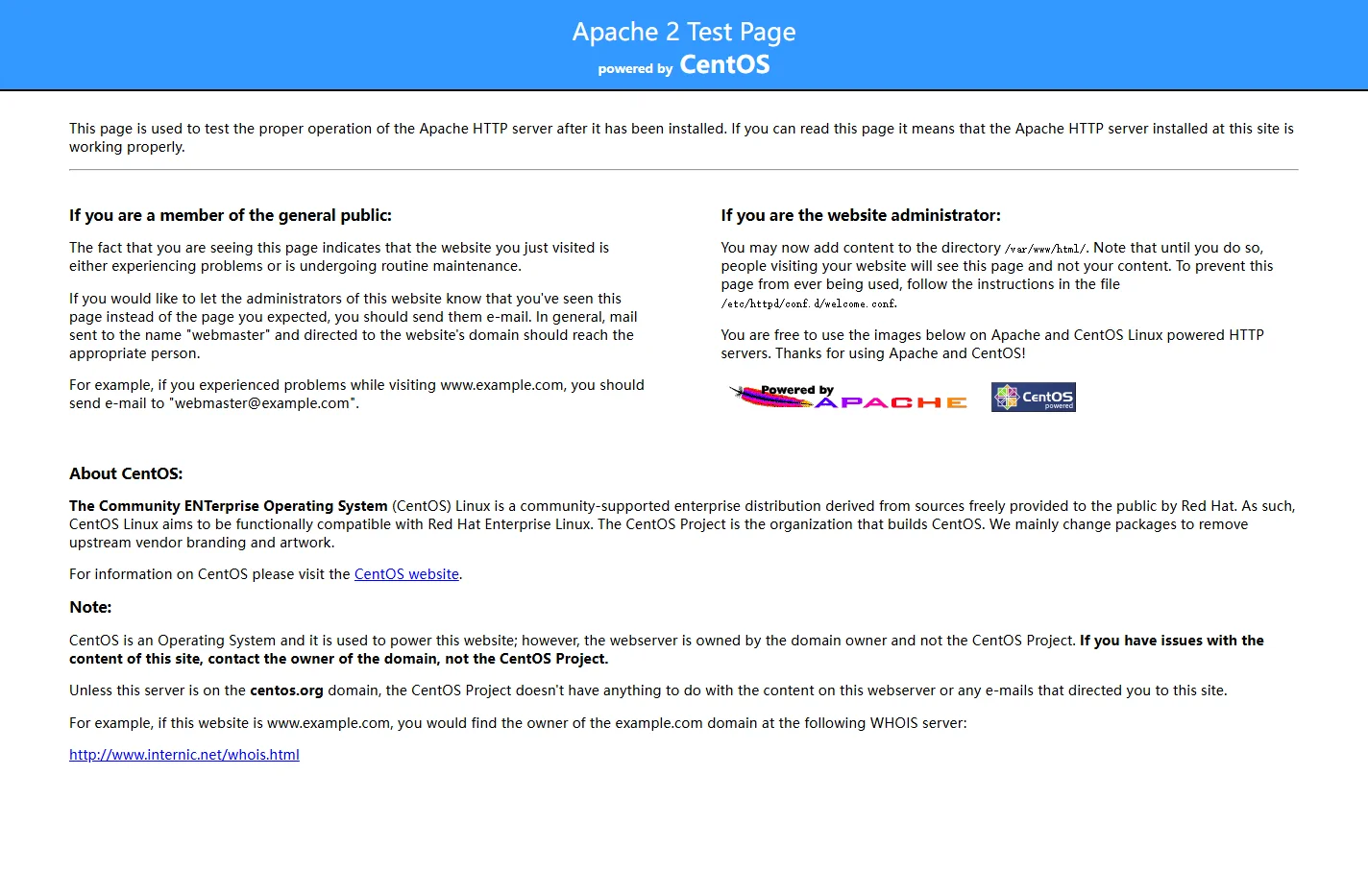 Apache HTTP Server Test Page powered by CentOS