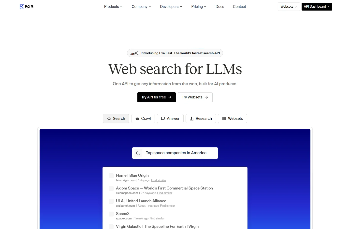 Exa | Web Search API, AI Search Engine, & Website Crawler