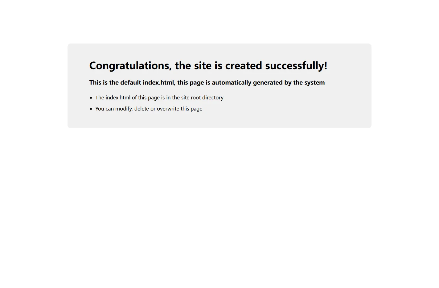 Site is created successfully!