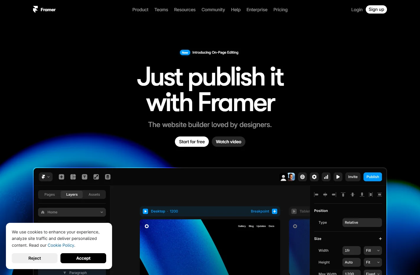 Framer: Create a professional website, free. No code website