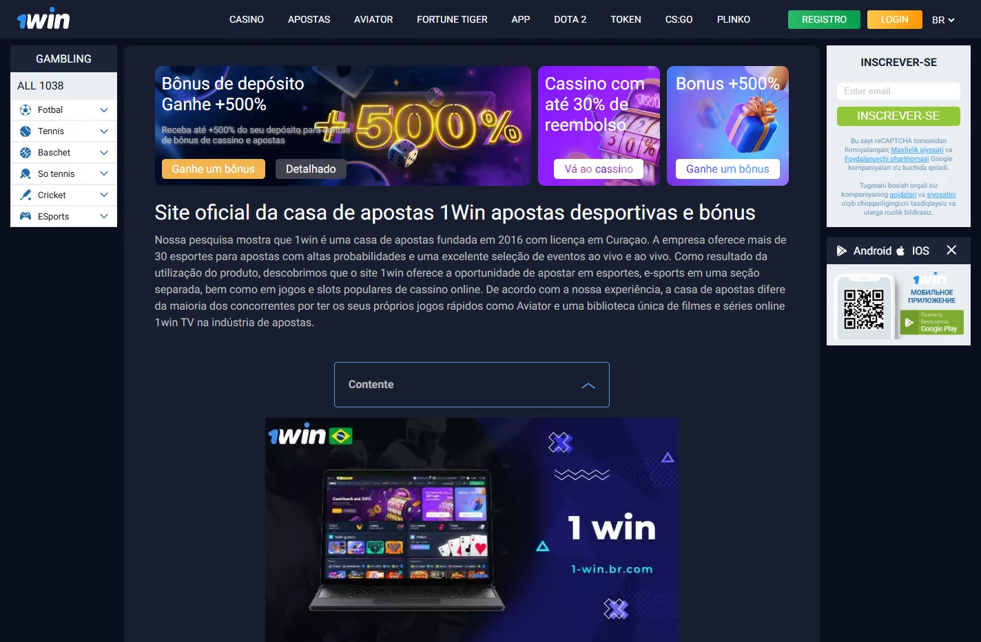 1Win ⭐️ oficial site Brasil