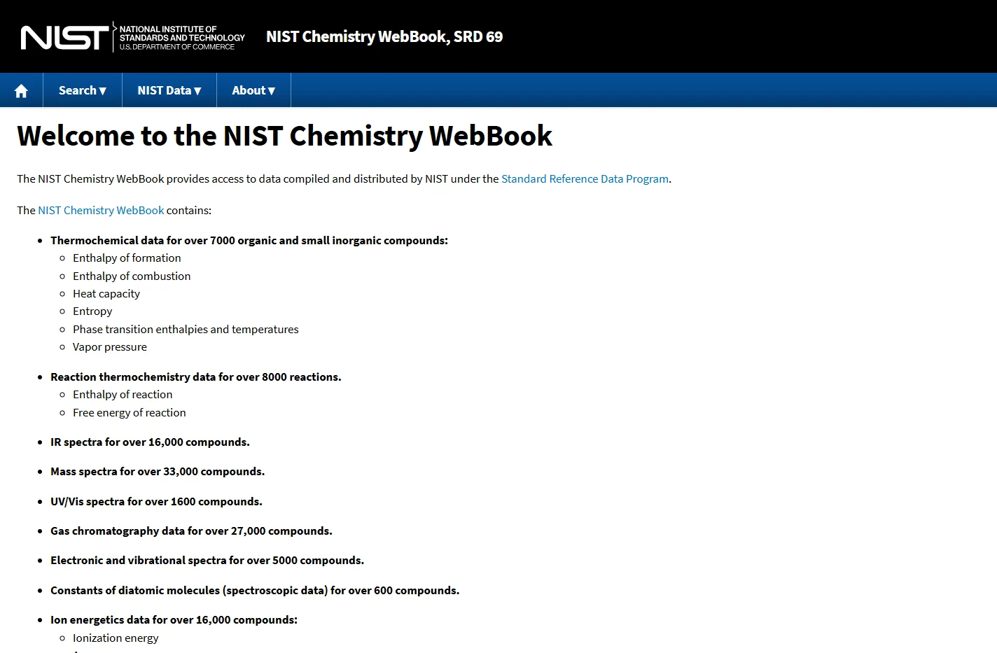 Welcome to the NIST WebBook