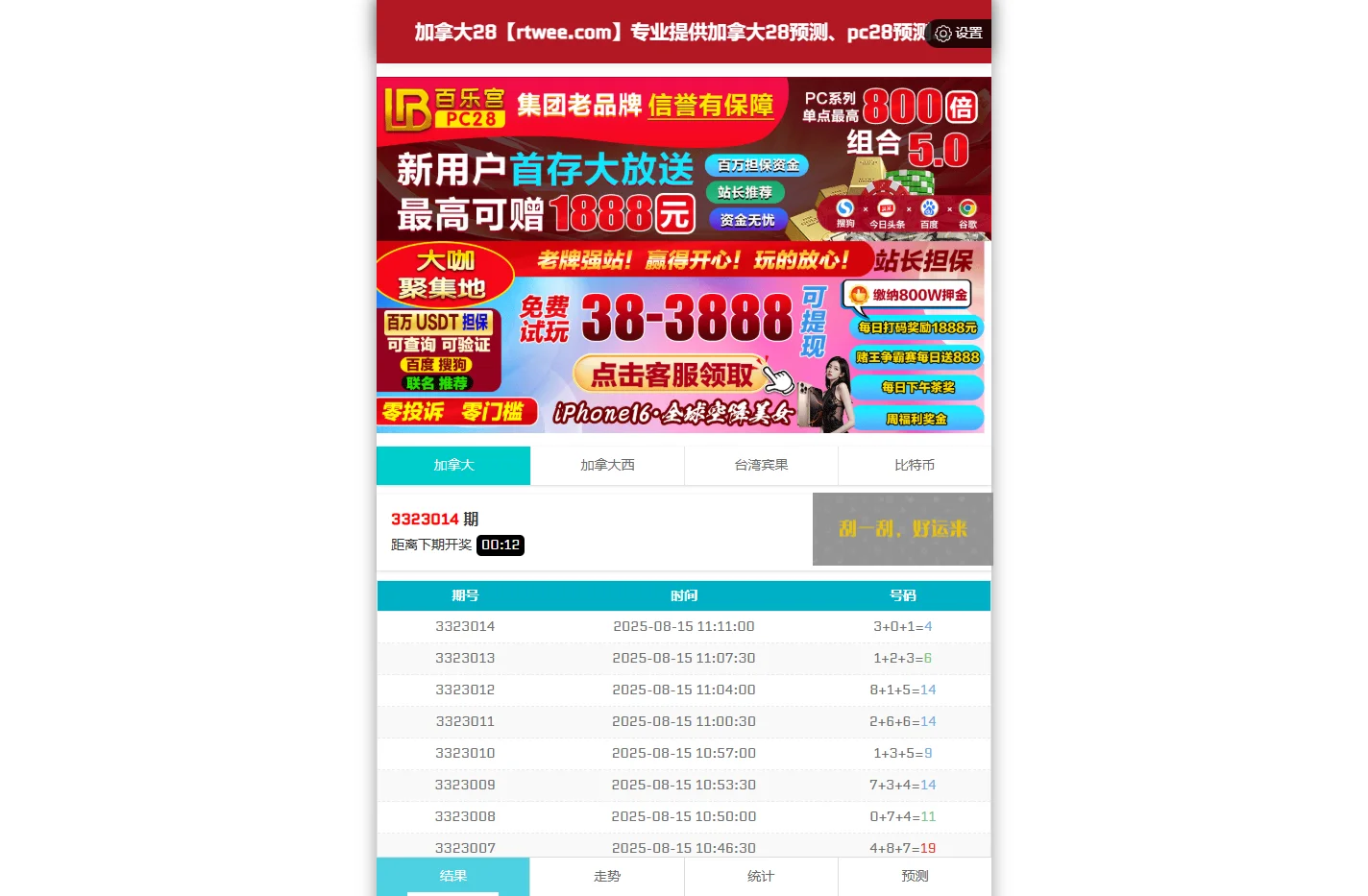 加拿大预测-28预测|加拿大28预测|pc预测|专注独家幸运预测_官方数据!
