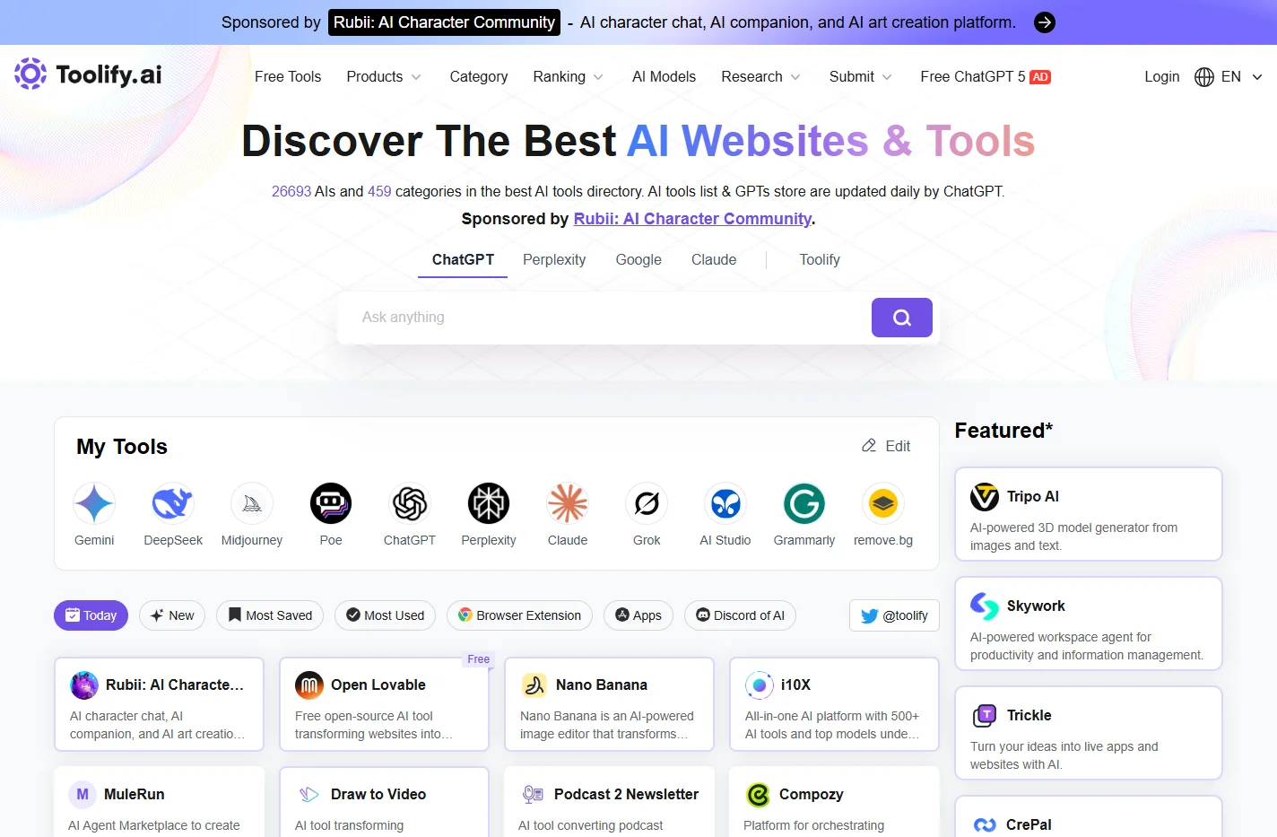 Best AI Tools Directory & AI Tools List - Toolify
