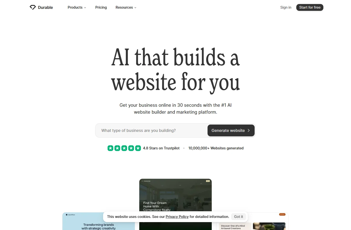 Durable AI Website Builder and Small Business Software