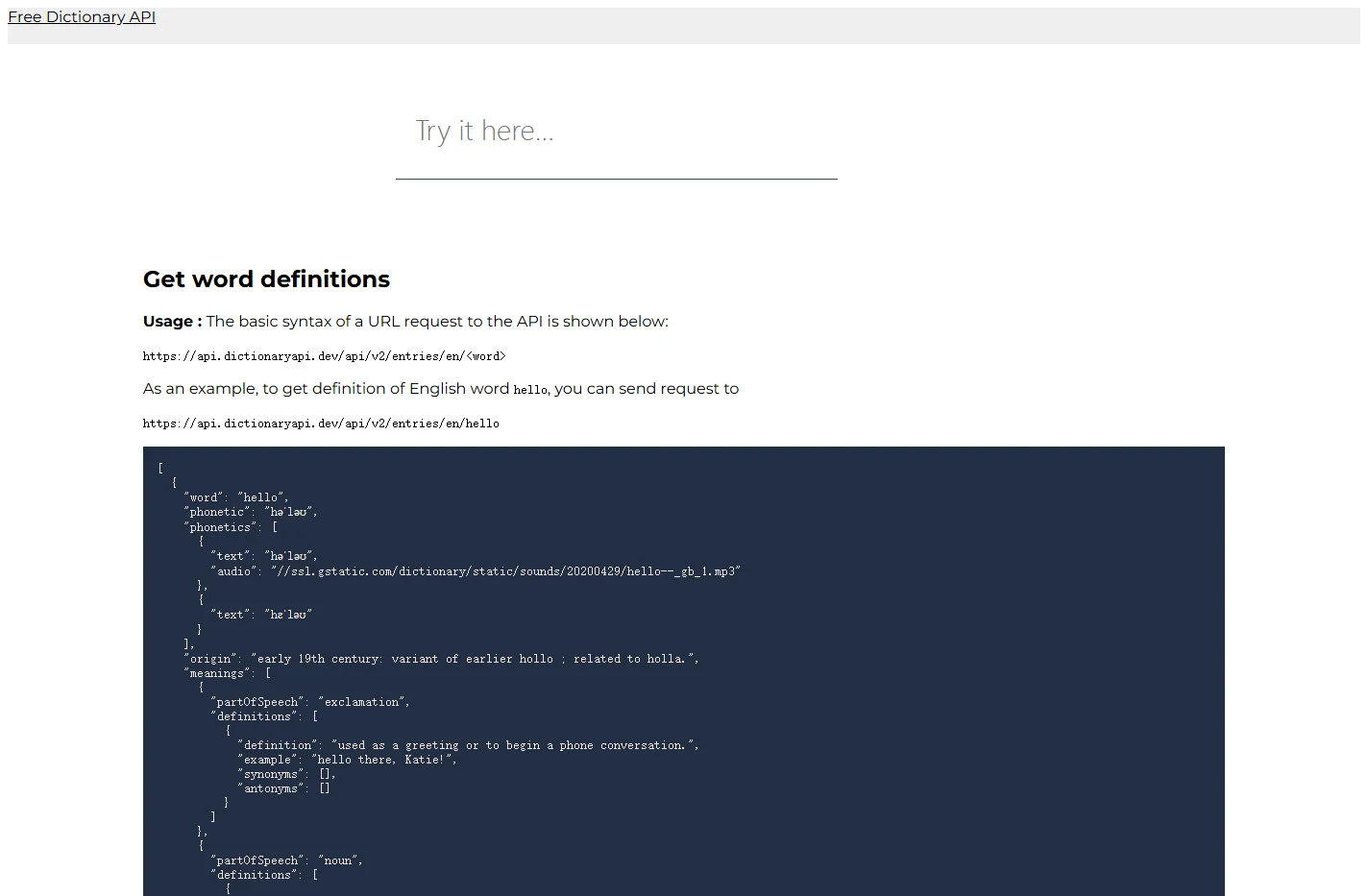 Free Dictionary API