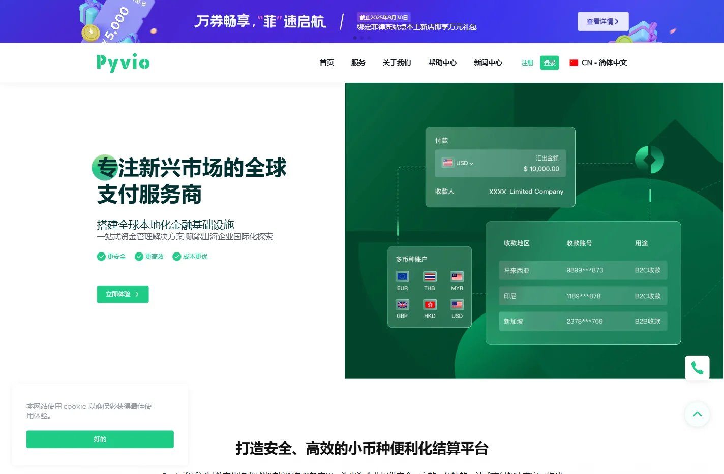 专注新兴市场的一站式跨境支付服务领导者,覆盖东南亚/拉美/非洲/欧美等各个国家地区本地/主流币种收付款 | Pyvio