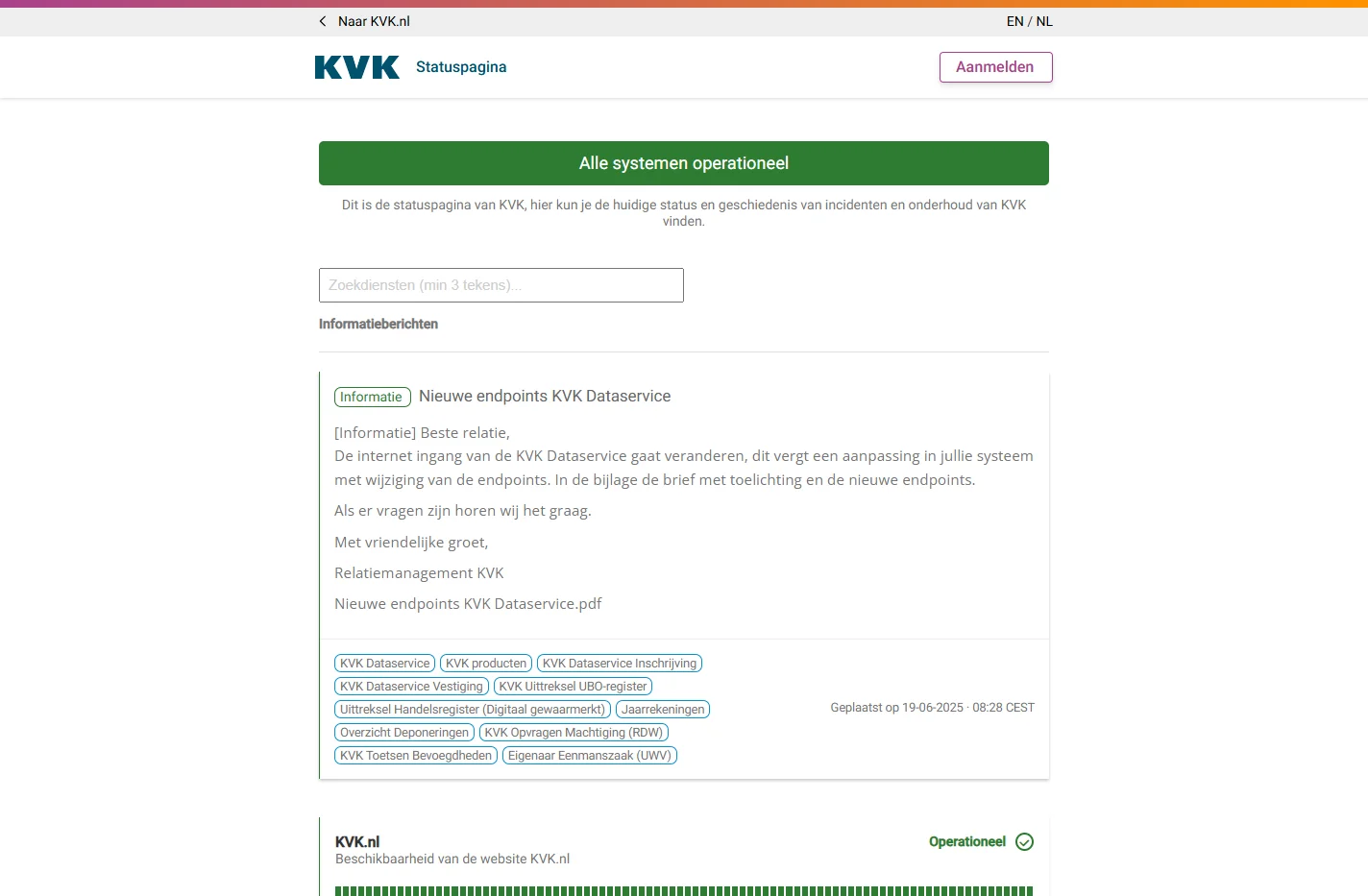 KVK Statuspagina
