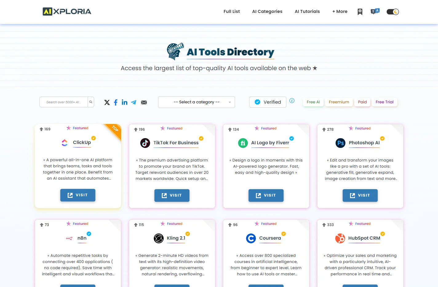 AI Tools Directory & List of Best Free AI by Category (Top 1