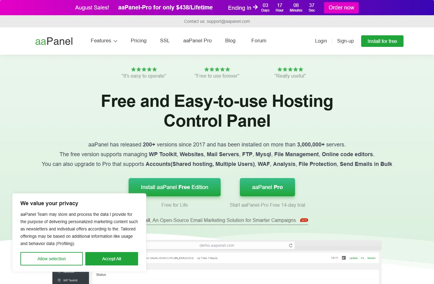 Hosting control panel - aaPanel