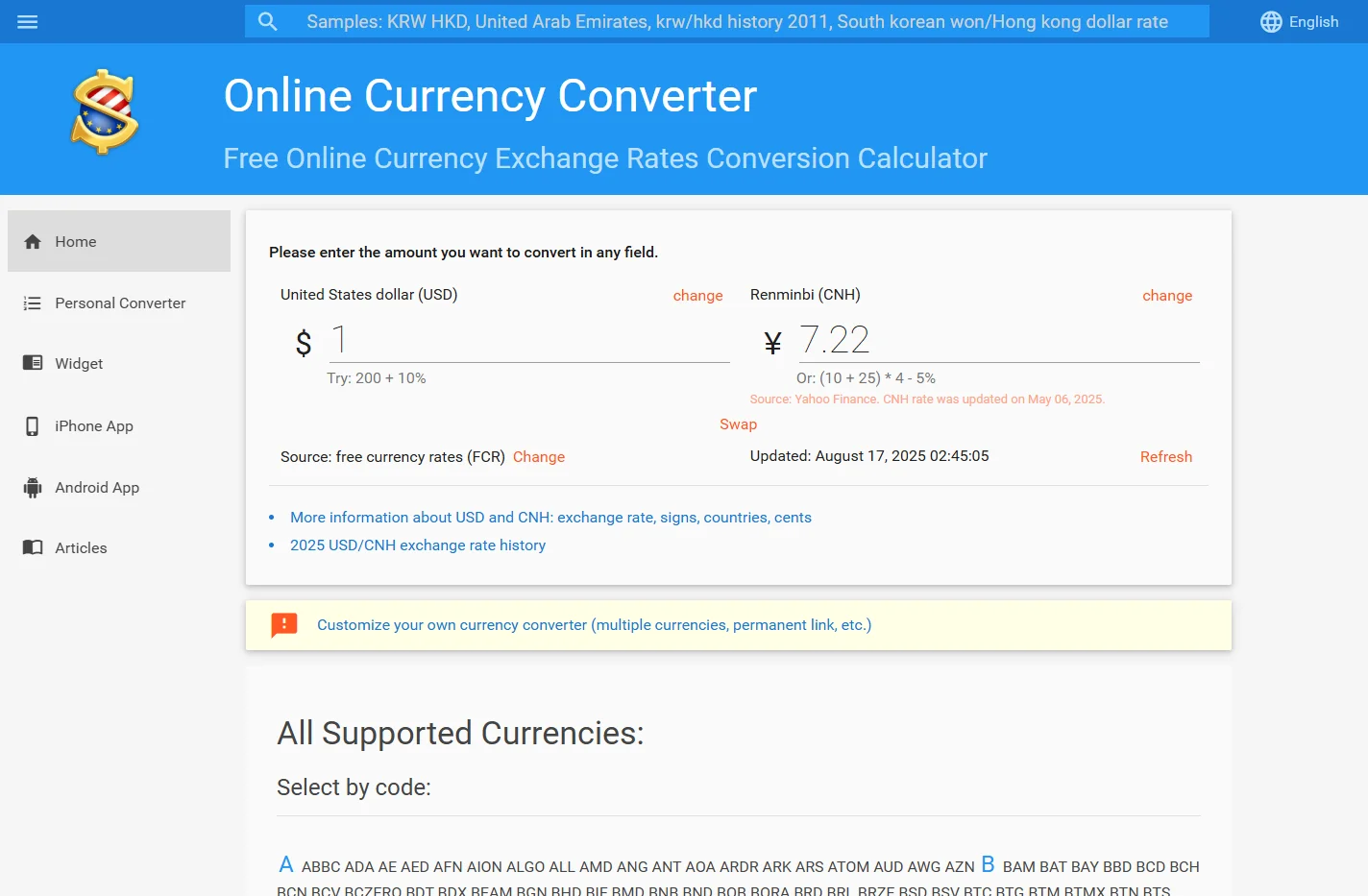 Free Online Exchange Rates Conversion Calculator