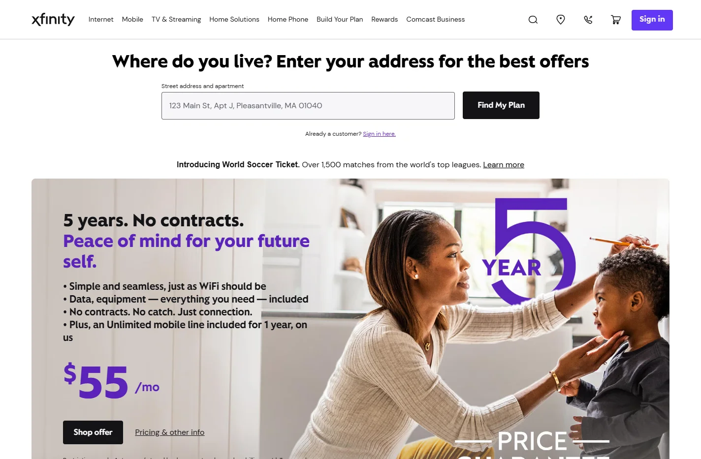 Xfinity - No Contract 5-Year Price Guarantee on Internet